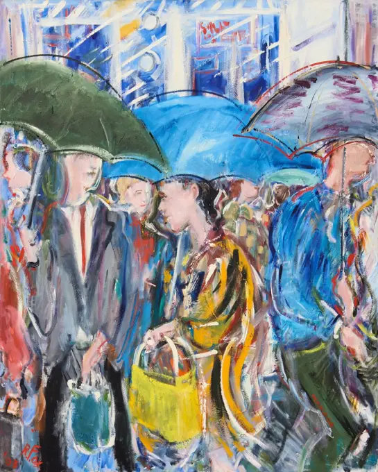 Rain, Herald Square, 2003, Richard H. Fox (b.1960/American), Oil on Canvas