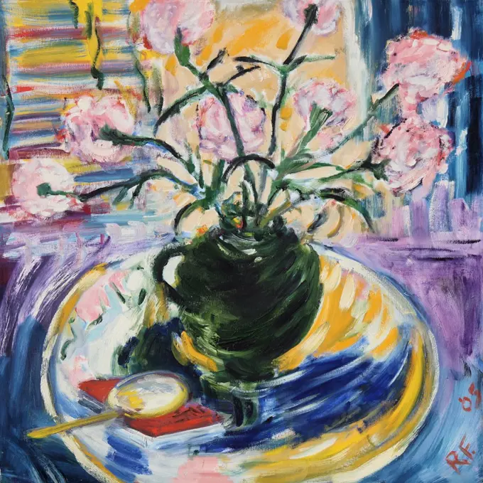 Still Life with Pink Carnations, 2005, Richard H. Fox (b.1960/American), Oil on Canvas