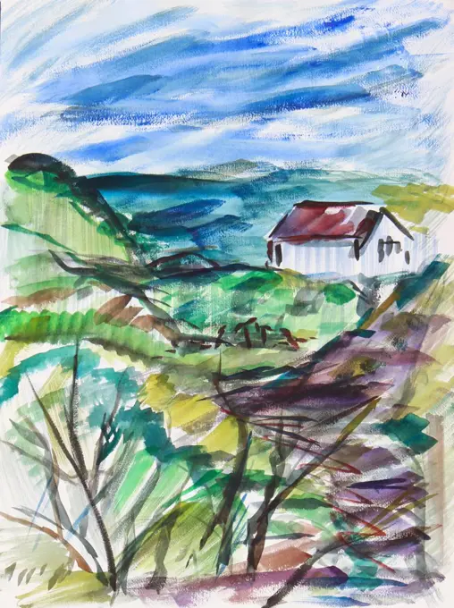 House on Cape Cod, 2014, Richard H. Fox (b.1960/American), Watercolor on Paper