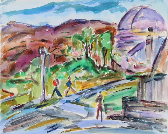 Near the Griffith Observatory, Los Angeles, 2013, Richard H. Fox (b.1960/American), Watercolor on Paper