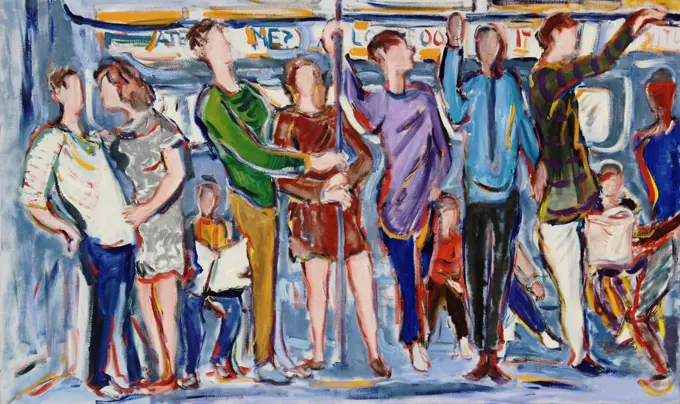 On the Subway, 2001, Richard H. Fox (b.1960/American), Oil on Canvas