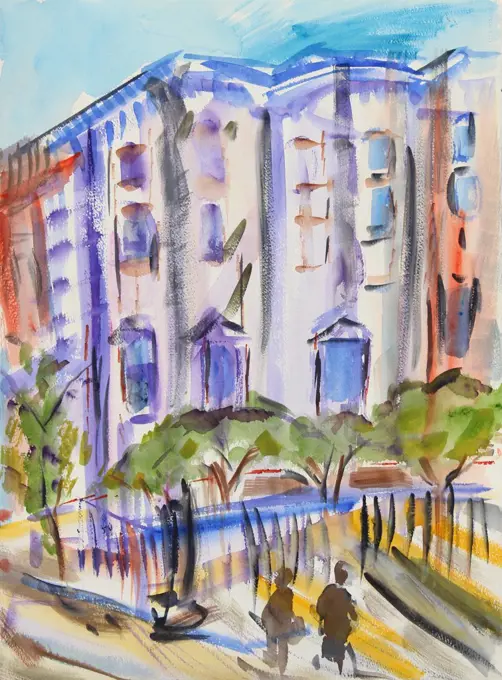 Townhouses in Brooklyn, 2014, Richard H. Fox (b.1960/American), Watercolor on Paper