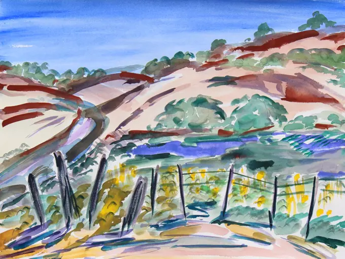 Dry Hills, Northern California, 2021, Richard H. Fox (b.1960/American), Watercolor on Paper