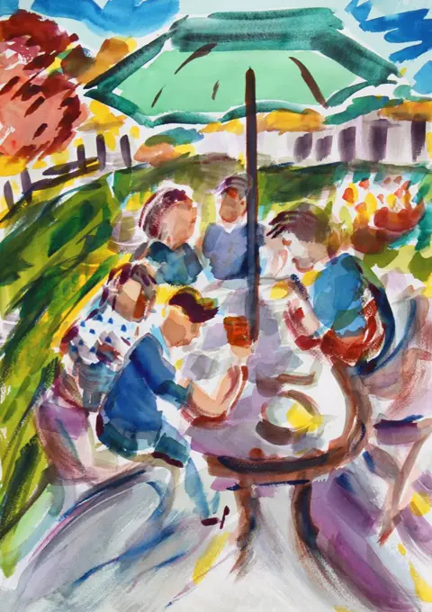 Barbecue, 2021, Richard H. Fox (b.1960/American), Watercolor on Paper