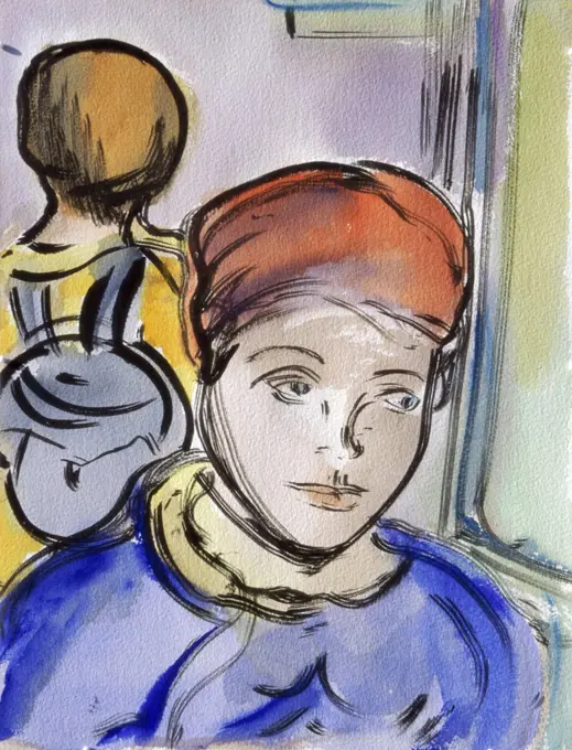 The Red Turban, 1998, Richard H. Fox (b.1960/American), Watercolor & Ink on Paper