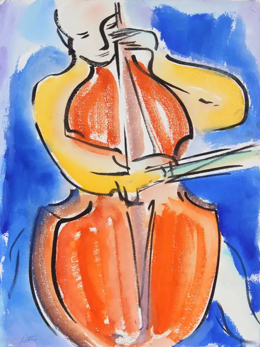 Cellist, 2002, Richard H. Fox (b.1960/American), Watercolor & Ink on Paper