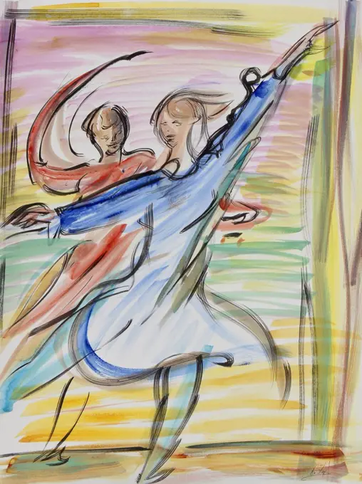 Dancers, 2000, Richard H. Fox (b.1960/American), Watercolor & Ink on Paper