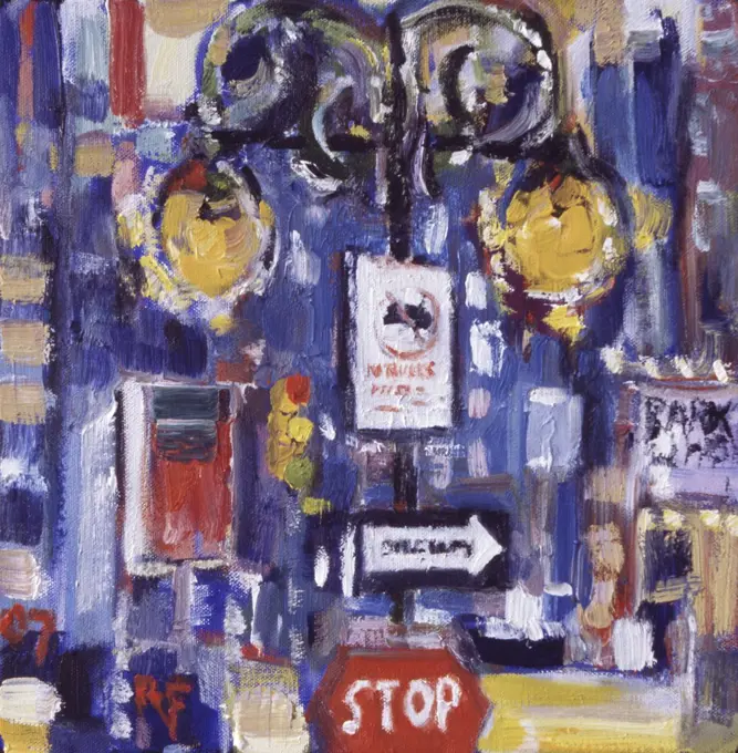 Street Signs, Midtown 2008 Richard H. Fox (b.1960 American) Watercolor on paper