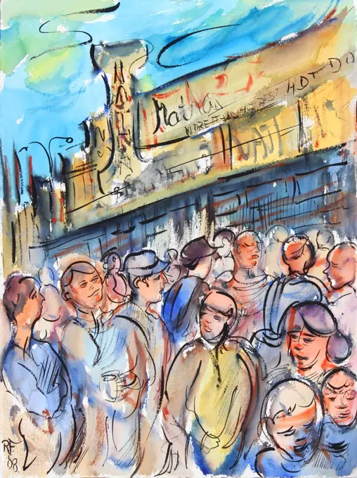 Coney Island Crowd, Watercolor painting by Richard H. Fox