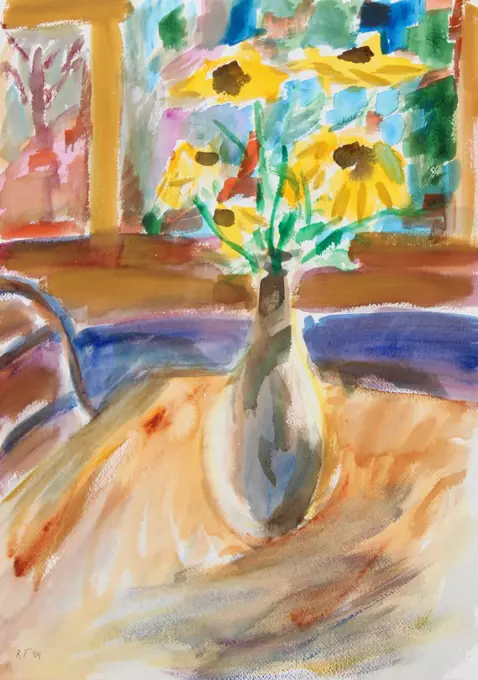 Vase on a Table,  by Richard H. Fox,  watercolour on paper,  Born 1960,  2009