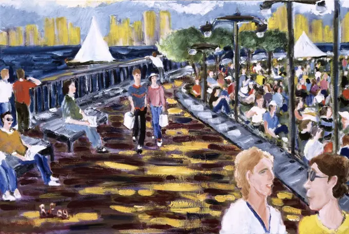 Holiday,  Hudson River Park,  by Richard H. Fox,  oil on canvas,  Born 1960,  2009