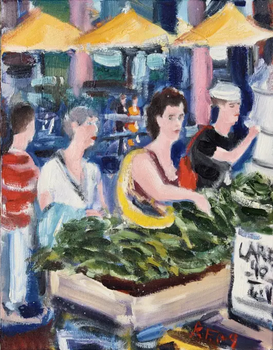 Ladies at Farmer's Market,  Union Square by Richard H. Fox,  oil on canvas,  (b.1960),  2009