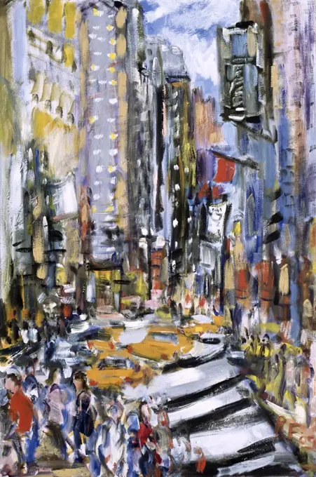 USA,  New York City,  Cabs in Lower Manhattan by Richard H. Fox,  oil on canvas,  (b.1960),  2009