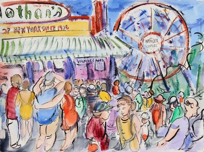 People at an amusement park, Coney Island, Brooklyn, New York City, New York State, USA