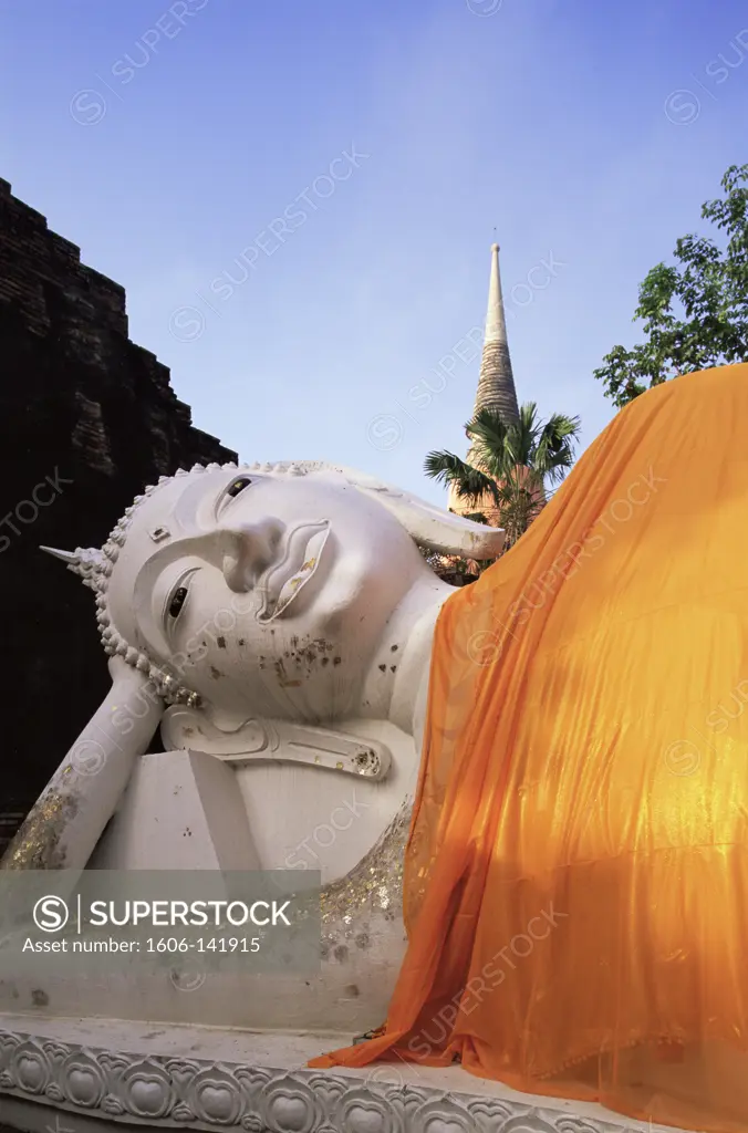 Thailand,Ayutthaya,Ayutthaya Historical Park,Reclining Buddha Statue at Wat Yai Chai Mongkhon