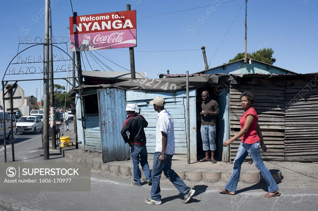 South Africa, Cape Town, Township of Nyanga, sign Welcome to Nyanga