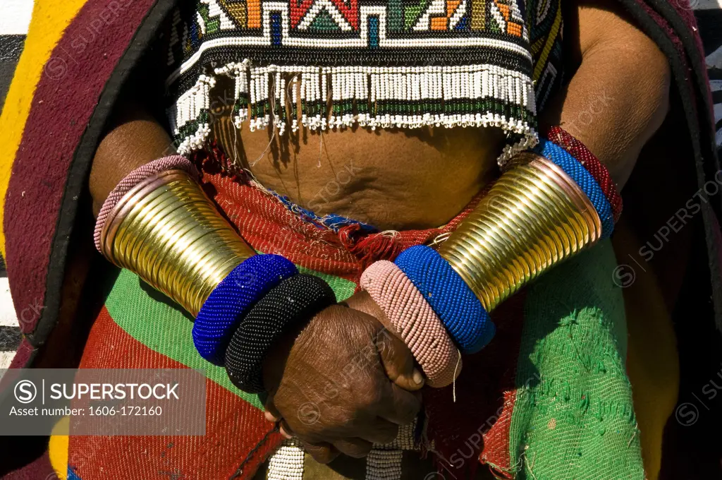 Africa, South Africa, Mpumalanga Province, KwaNdebele, Ndebele tribe, Mabhoko village, artist Esther Mahlangu, bracelets