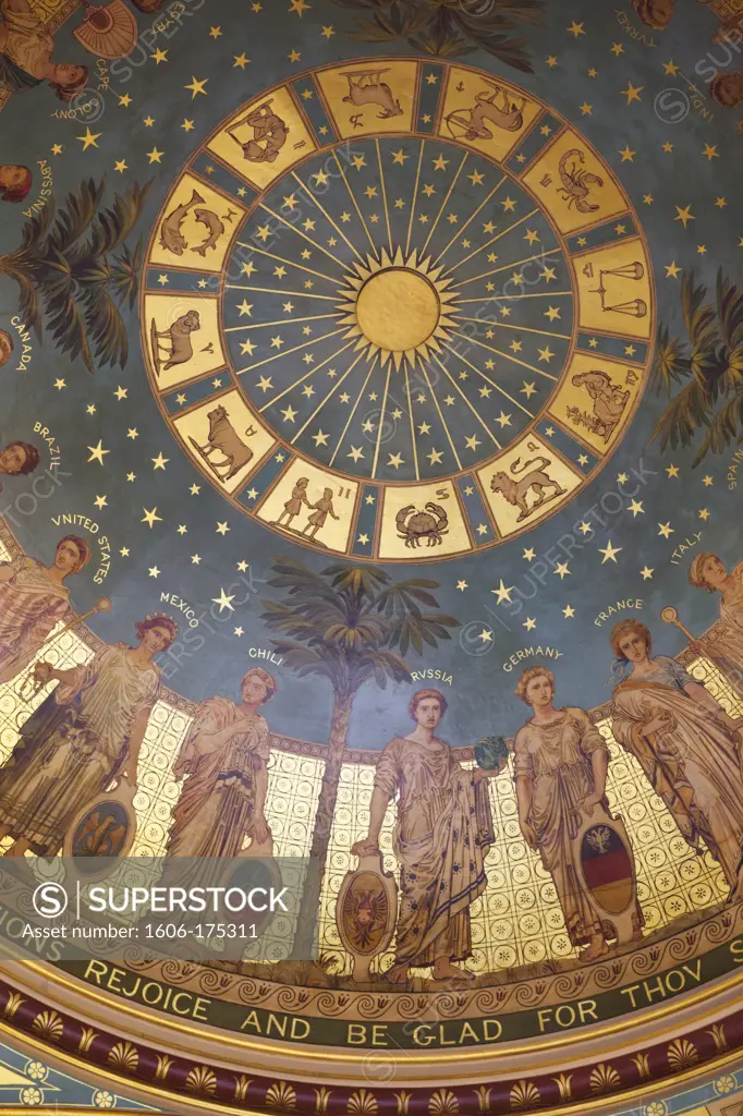 England,London,Whitehall,Foreign Office,Detail of The Dome of The Great Stairway depicting the Signs of the Zodiac