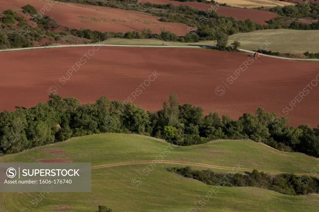 France, Aveyron, Rougier de Camarès, aerial view of fields