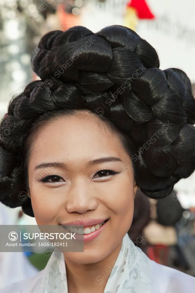 Korea,Seoul,Portrait of Woman in Traditional Costume