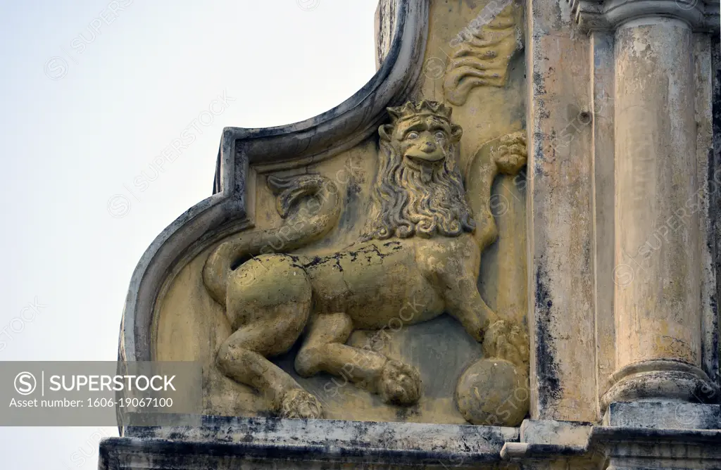 Lion statue in  Antigua, Guatemala, Central America.