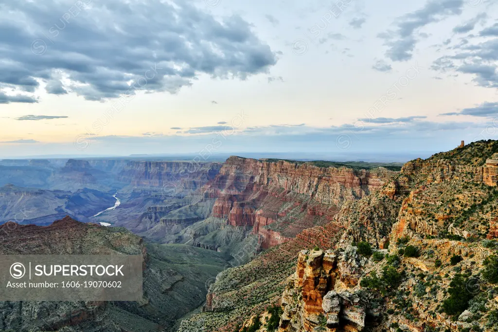 USA. Arizona. Grand Canyon. Sunset to Moran and Lipan Points.