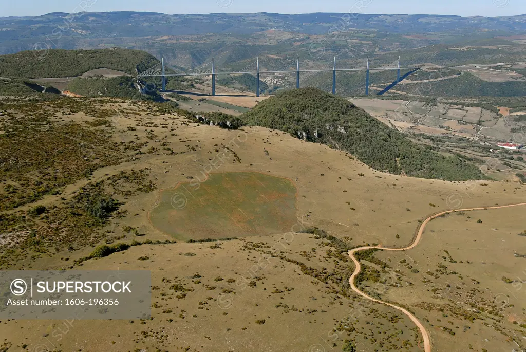 France, Aveyron, The Millau Viaduct . Aerial View