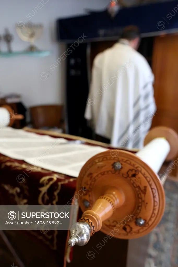 Jewish Torah Scroll In A Synagogue. Paris. France.