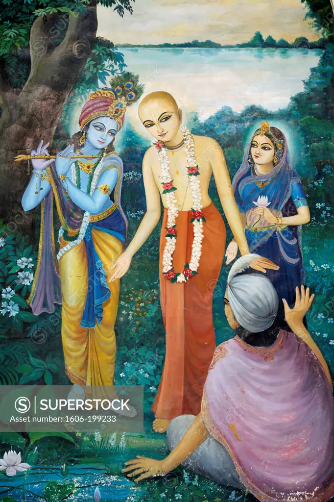 Chaityana Mahaprahbu, A 15Th Century Vaishnava Saint And Social Reformer- Vaishnava Means Venerating Vishnu Or Krishna (Krishna, Playing The Flute On The Left Handside, Is One Of Vishnu'S Avatar) Vrindavan. India.