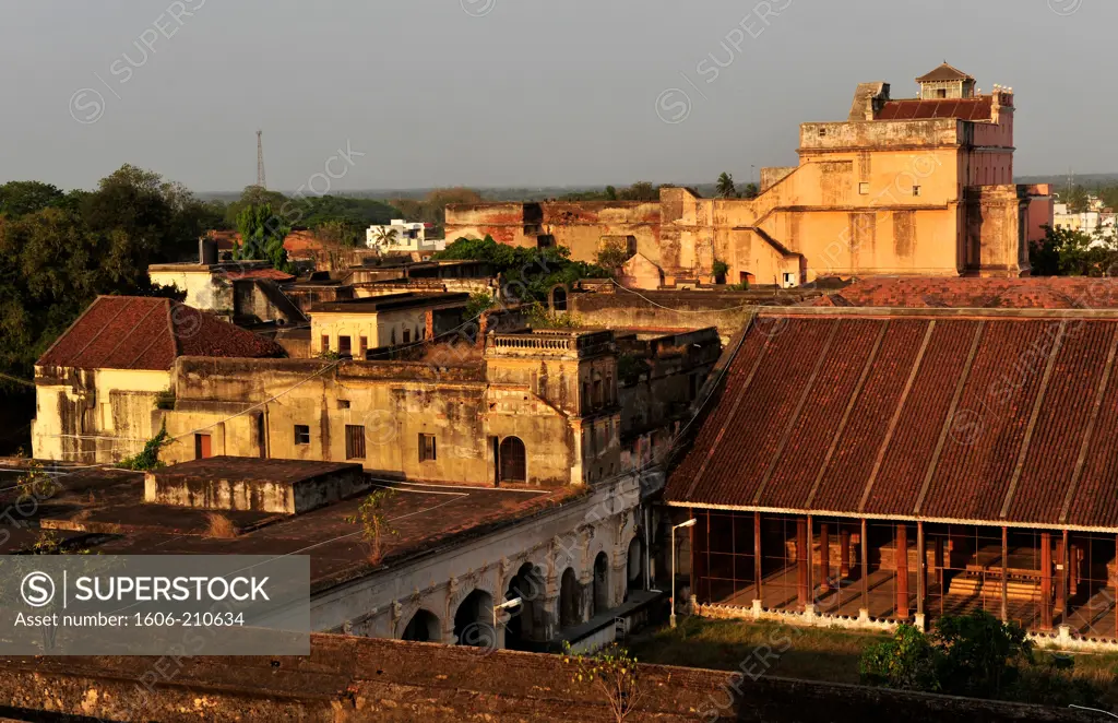 Tanjore (Thanjavur) Royal Palace,Tamil Nadu,South India,Asia. The Thanjavur Maratha palace complex ,known locally as Aranmanai,is the official residence of the Bhonsle family who ruled over the Tanjore region from 1674 to 1855