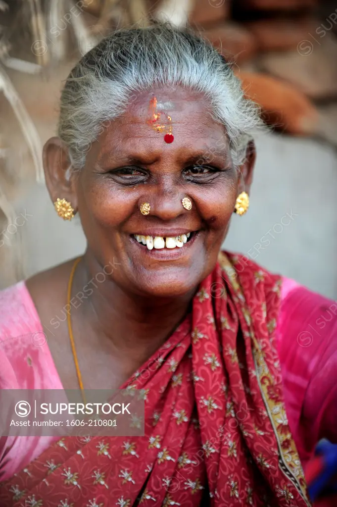 Old smiling  Woman in Madurai, Tamil Nadu,South India,Asia