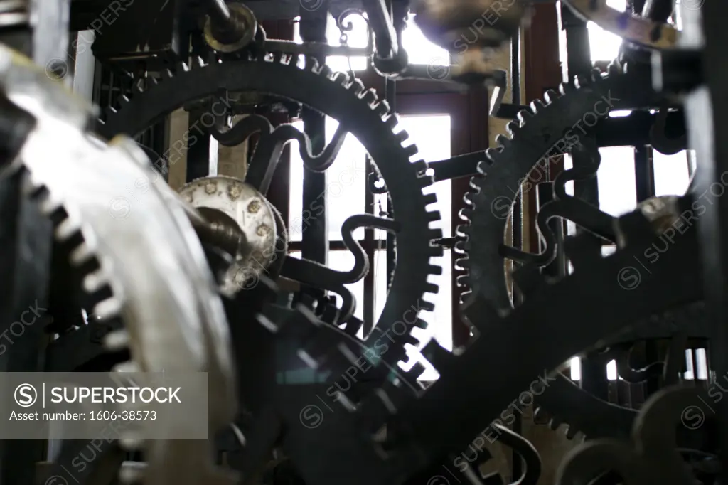 Belgium, Bruges, Beffroi, watchmaking mecanism, gears, crumpled wheels
