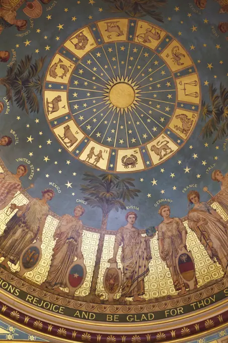 England,London,Whitehall,Foreign Office,Detail of The Dome of The Great Stairway depicting the Signs of the Zodiac