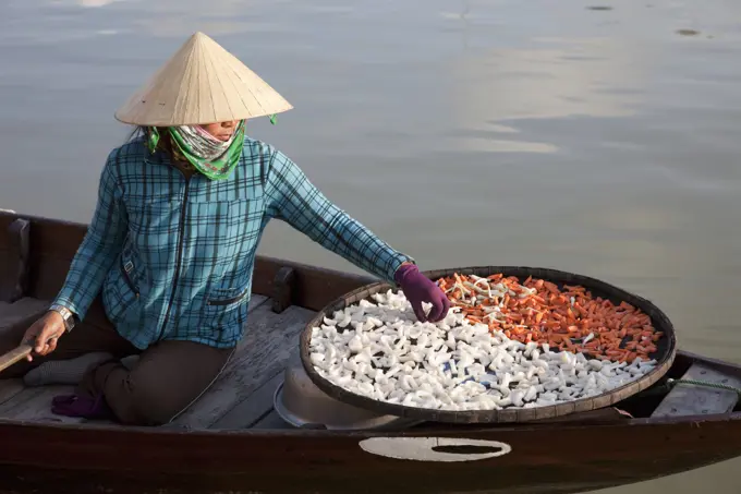 Vietnam,Hoi An,Boat Woman and Dried Products