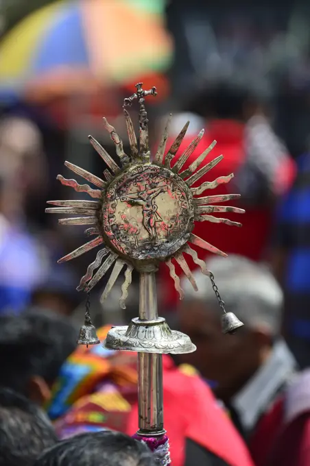 Mayan cross with a big Sun in Chichicastenango, Guatemala, Central America.