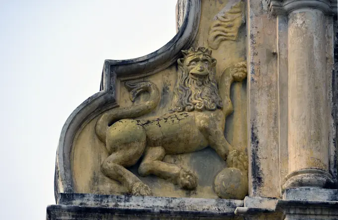 Lion statue in  Antigua, Guatemala, Central America.