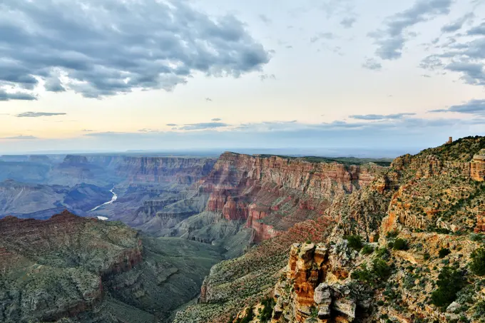 USA. Arizona. Grand Canyon. Sunset to Moran and Lipan Points.