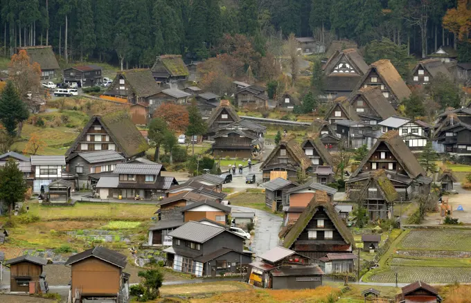 Japan, Japanese Alps, Shirakawa-go, thatched-roof houses