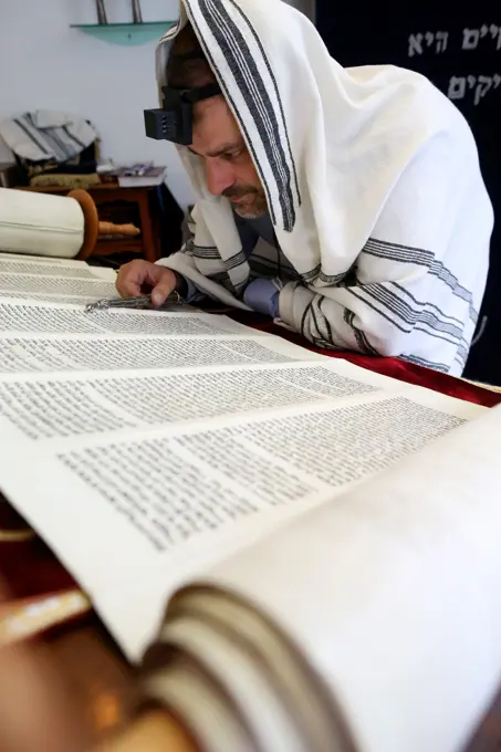 Reading The Torah In A Synagogue. Paris. France.