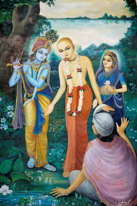 Chaityana Mahaprahbu, A 15Th Century Vaishnava Saint And Social Reformer- Vaishnava Means Venerating Vishnu Or Krishna (Krishna, Playing The Flute On The Left Handside, Is One Of Vishnu'S Avatar) Vrindavan. India.