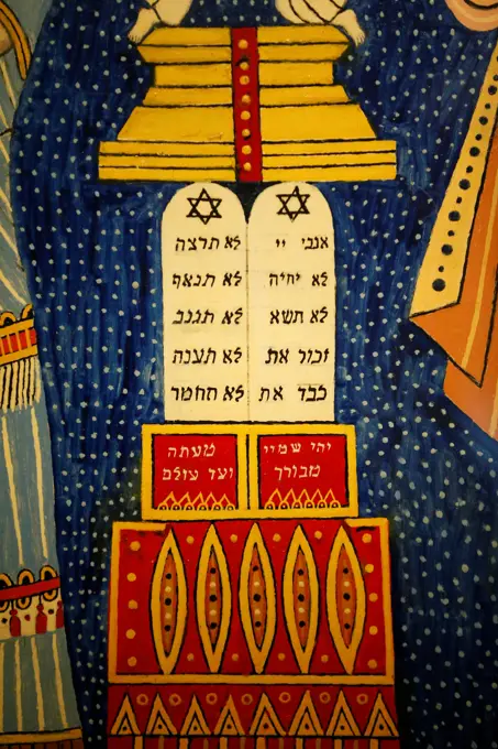 The ten commandments. Table de la Loi. Moses and Aaron. Morris Hirshfield (American, b, Poland - 1872-1946). 1944. Oil on canvas. The jewish Museum New York. New York. USA.