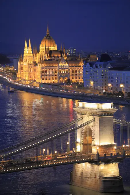 Hungary, Budapest, Parliament, Chain Bridge, Danube River,