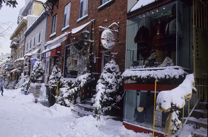 Canada, Quebec city in winter, Petit Champlain district, shops