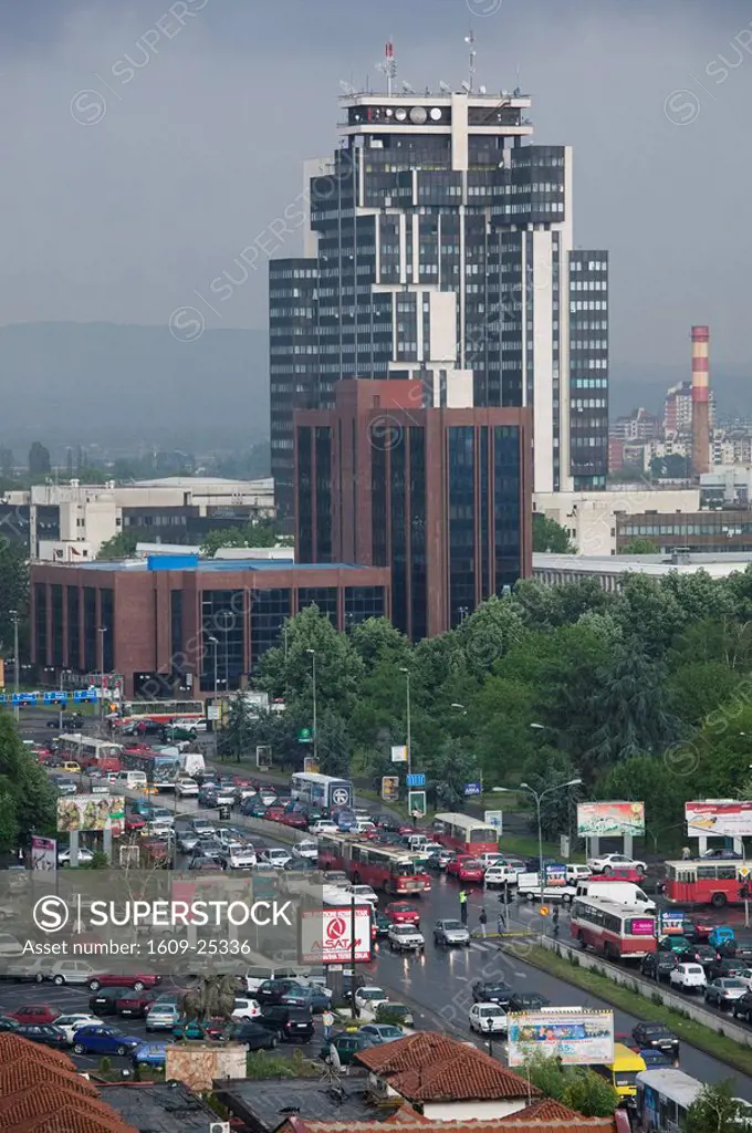 Macedonia, Skopje, Rush Hour traffic on Bulevar Goce Delcev