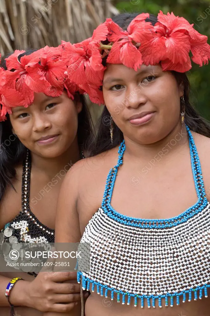 Panama, Chagres River, Embera Village, Embera women