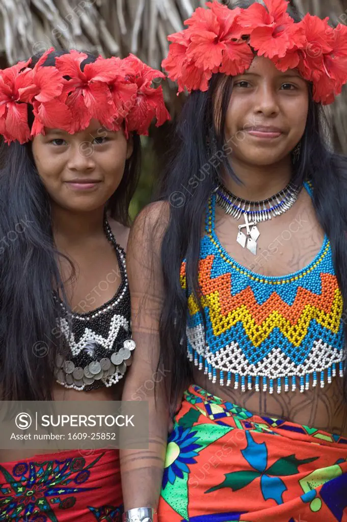 Panama, Chagres River, Embera Village, Embera women