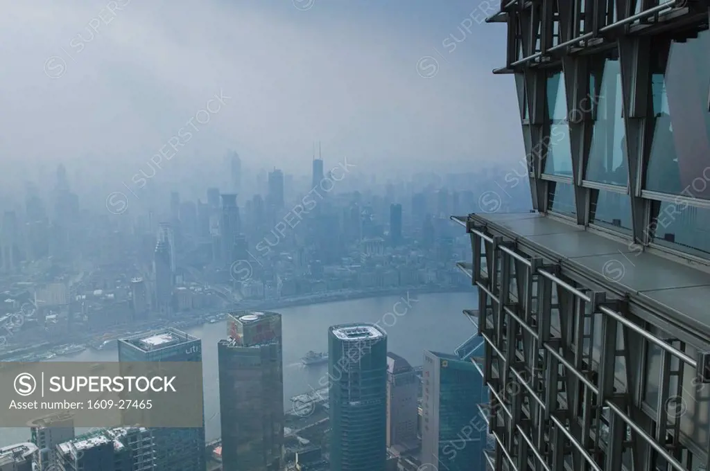 China, Shanghai, Pudong District, JIn Mao Tower Observation Deck, View towards central Shanghai