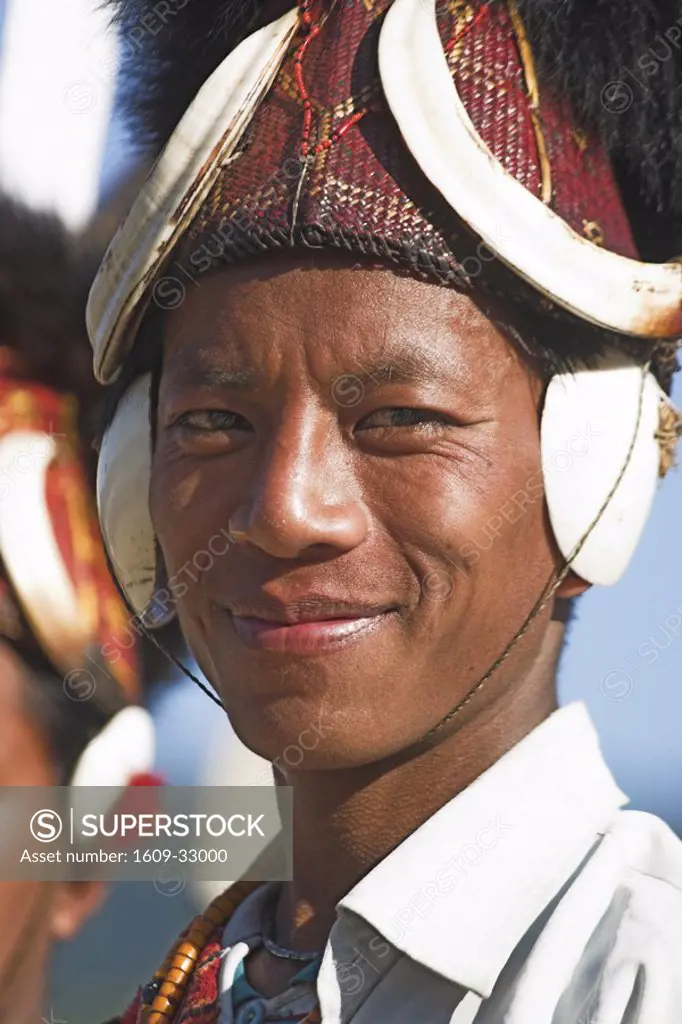 Myanmar Burma, Sagaing Region, Lahe village, Naga New Year Festival, Naga man wearing headdress