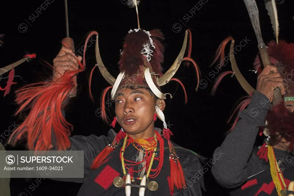 Myanmar Burma, Sagaing Region, Lahe village, Naga New Year Festival, Naga men dancing