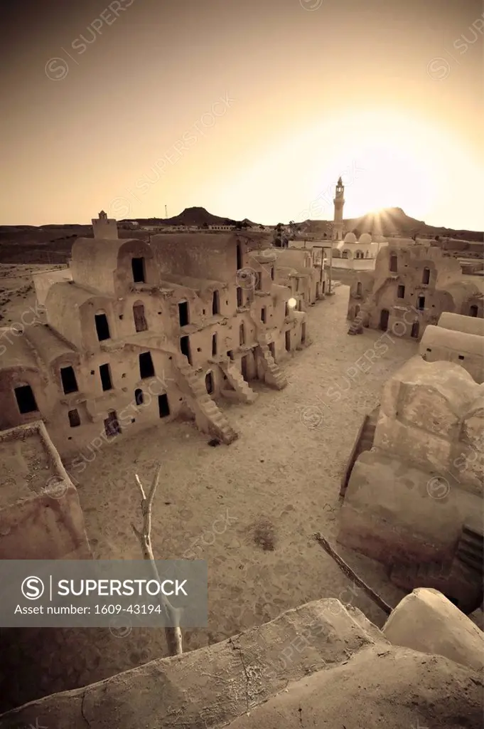 Africa, Tunisia, Tataouine, Ksar Ouled Soltane fortified granary consisting of ghorfas, or individual grain stores